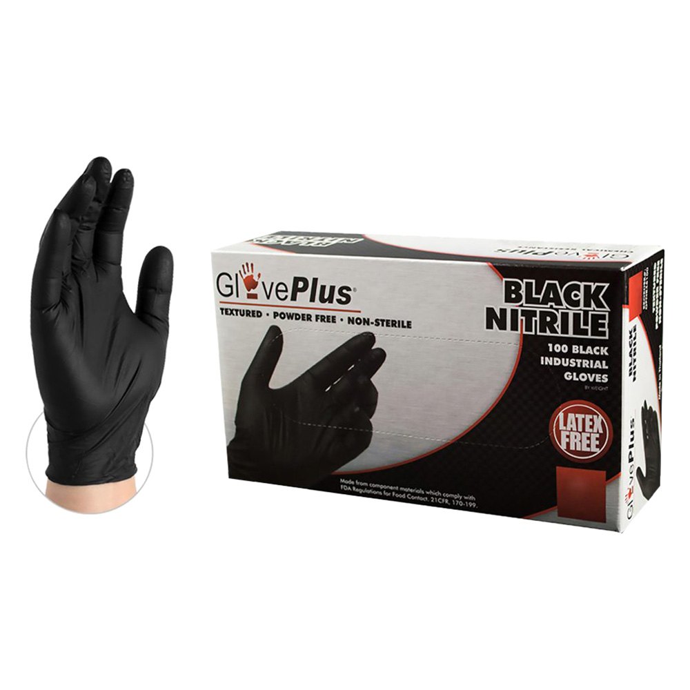 Ammex® GPNB46100 - GlovePlus™ Large Textured Powder-Free Black Nitrile ...