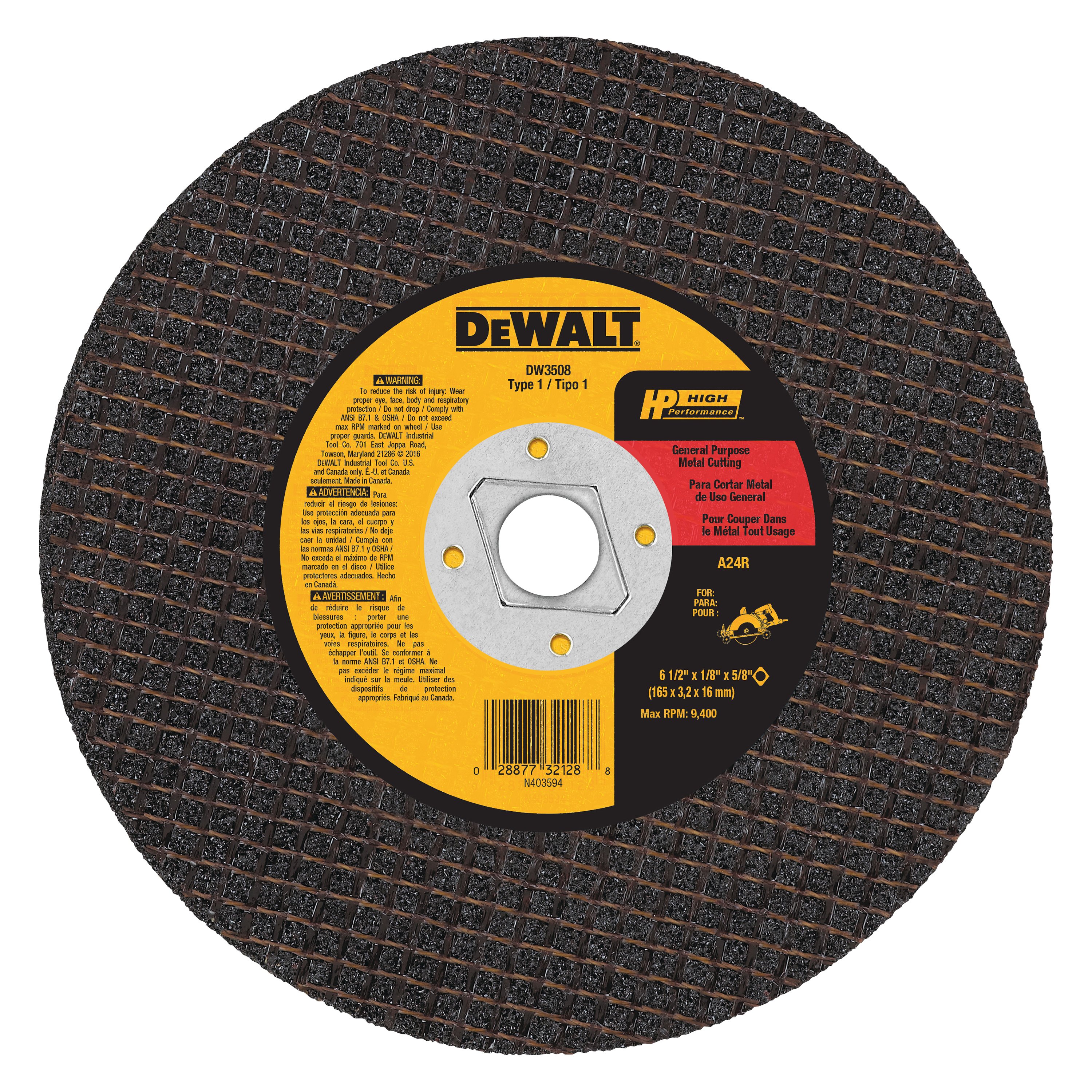 DeWALT® DW3511 HP™ 7" x 1/8" x 5/8" Aluminum Oxide Type 41 Metal