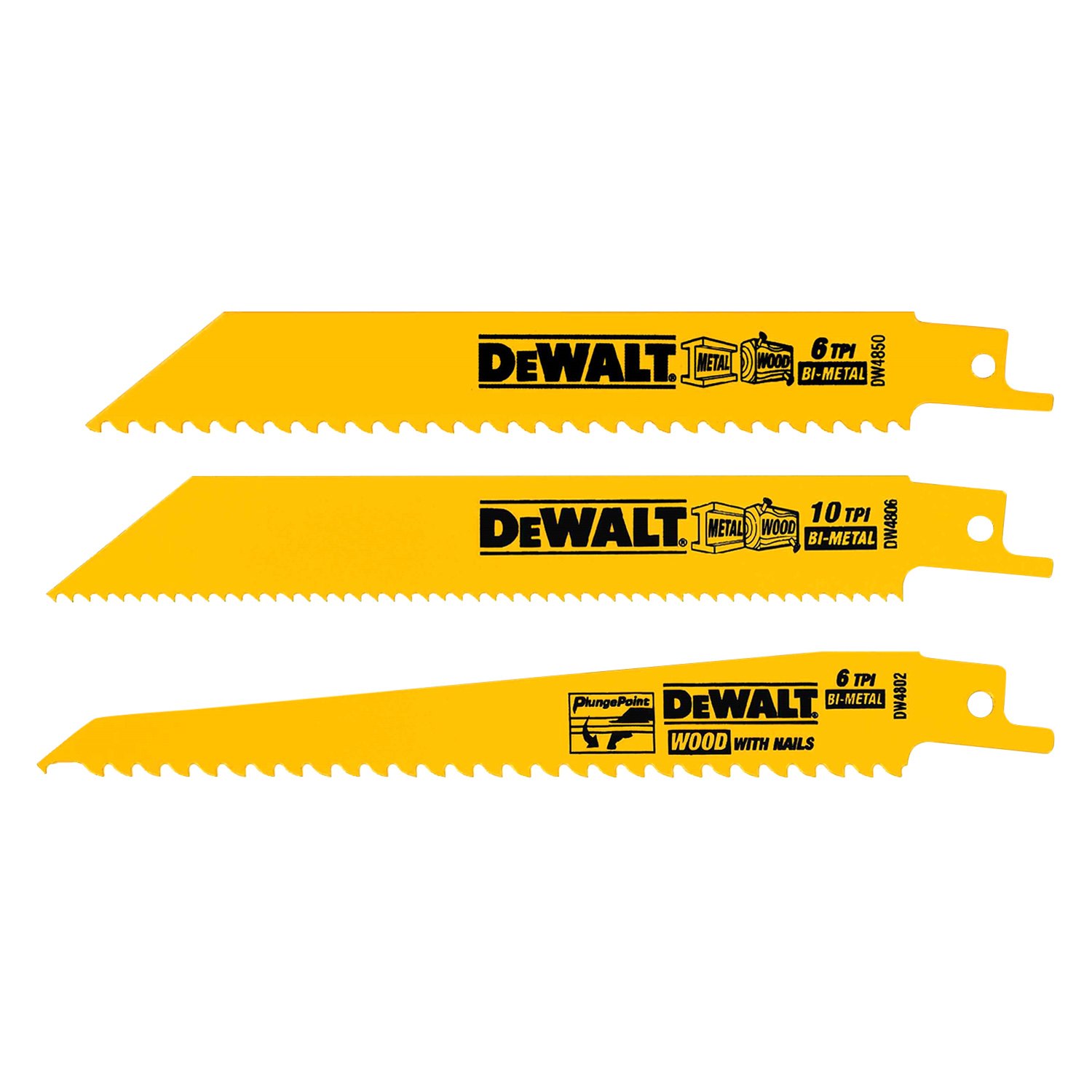 DeWALT® DW4853 6 TPI to 10 TPI 6" BiMetal Straight and Sloped Reciprocating Saw Blade (3