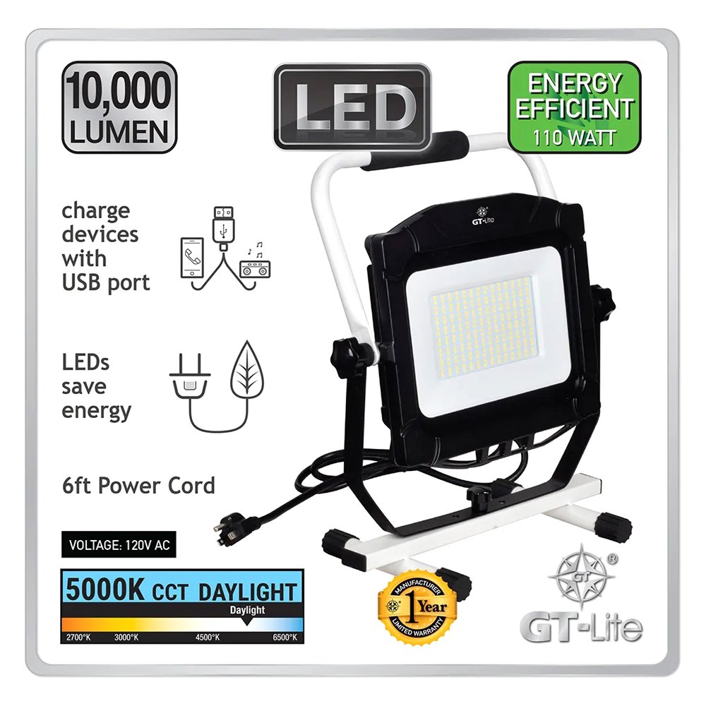 GT-LITE 10,000 Lumen LED Work Light with USB GT-510-U - The Home Depot