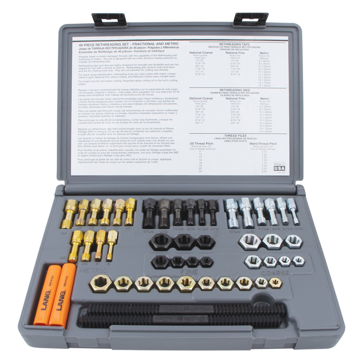 Details about   Lang Tools 2581 26-Piece Thread Restorer Tap and Die Set 