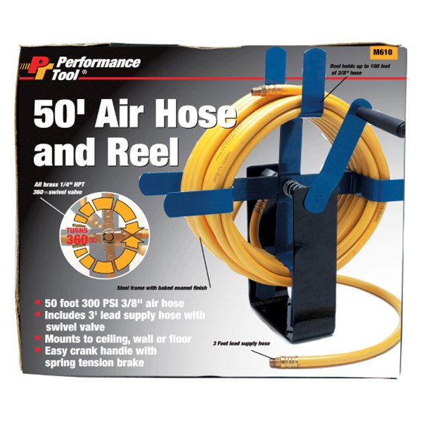 Performance Tool® M610 - Manual Air Hose Reel with 3/8 x 50' Air
