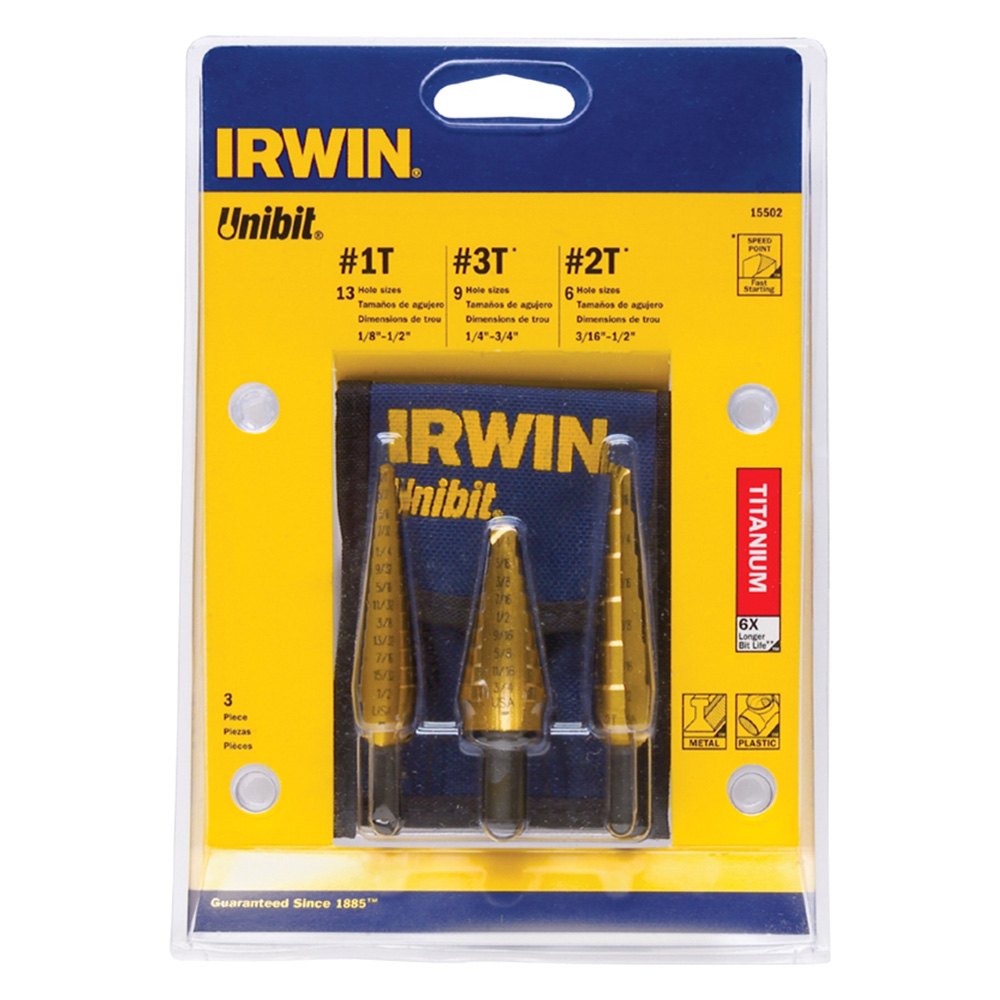 IRWIN® 15502 - 3-Piece Unibit™ TiN Step Drill Bit - TOOLSiD.com