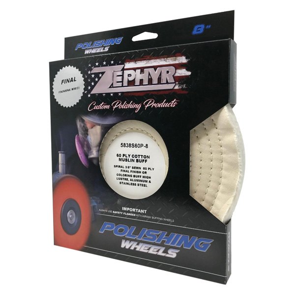 Zephyr® 5838S60P-8 - 8 60-Ply Cotton White Muslin Polishing Buffing Wheel  